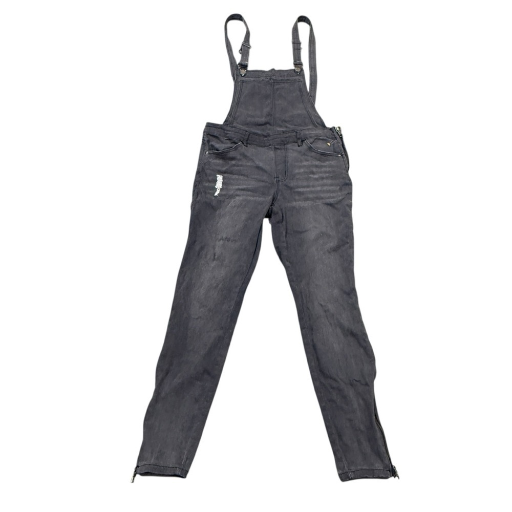 Refuge Gray Adjustable Strap Ankle Zipper Denim Jean Overalls Size 8 Women’s